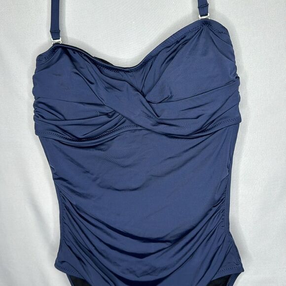 Garnet Hill Ruched Bandeau One Piece Navy bathing Suit. Size 4. - Picture 2 of 9